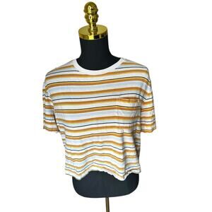 Billabong Women’s Cropped Striped Pocket T-Shirt  Retro 70s Style Size Small